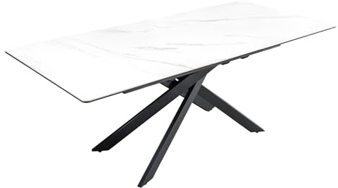 Riess Ambiente Ausziehbarer Design Esstisch Alpine 160-200cm weiß Keramik Marmor schwarz Metall, Esszimmertisch, Küchentisch