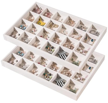 Justsoso 2pcs/Set Velvet Jewelry Tray, 24 Grids Large Storage Tray for Bracelet Bangle Beads Display, Jewellery Organizer Box Tray for Home Drawer or Shop Store Selling Show (Beige Velvet)