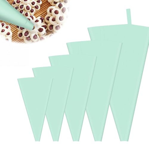 LWLWA Spritzbeutel Silikon 5 Stück, Hellgrün Bruchsicher Spritzsack 5 Größen, Umweltfreundlich, Praktisch, Spritzbeutel Wiederverwendbar Mit Haken, Geeignet für Kuchendekorateure, Professionelle