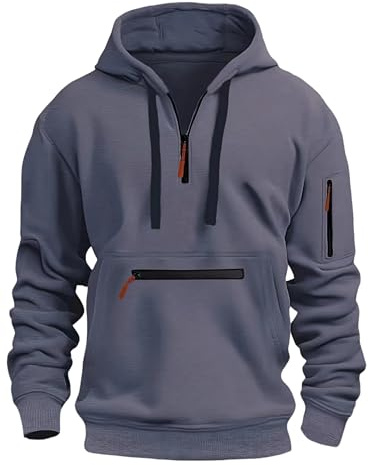 MakingDa Sweat à capuche pour homme à manches longues avec demi-fermeture éclair, poche zippée, cordon de serrage, en molleton, haut de survêtement à manchettes, coupe régulière, décontracté