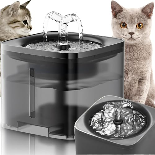 Retoo Kattfontän 2 L, tyst pump, filter, USB, för katter och hundar | Under 30 dB, 16 x 16 x 15,5 cm, PP och ABS, tank 2 L, filter och USB-kabel, grå