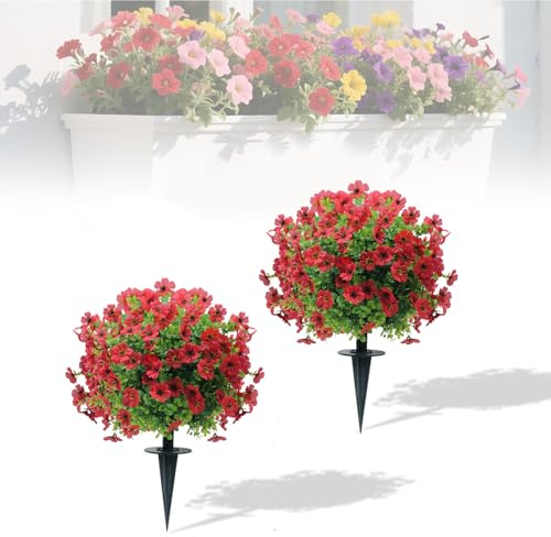 PlusFive 2pcs Artificial Violet Topiary Balls Trees with Ground Spikes, 60cm Artificial Boxwood Topiary Trees, UV Resistant Artificial Plants Outdoor Faux Greenery Shrubs for Home Garden Yard Patio
