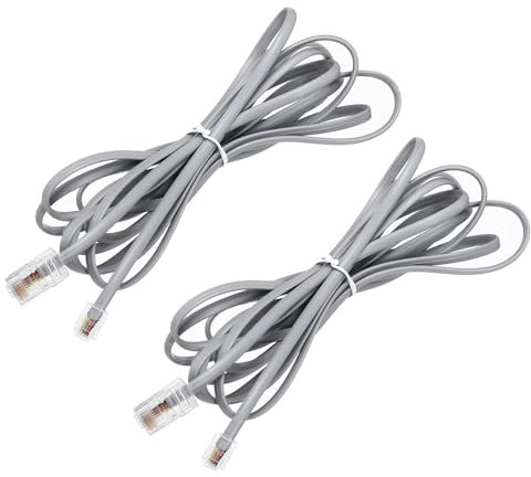 sourcing map 2 Pack RJ45 8P4C to RJ11 6P4C Adapter Converter Cable, RJ45 to RJ11 Adapter Telephone Handset Cord for Home, Office, 9.8ft, Grey
