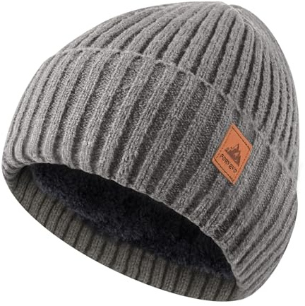 FORVEVO Bonnet d'hiver chaud avec doublure en polaire pour homme et femme, bonnet de ski à revers en tricot thermique pour temps froid, Gris pastel, taille unique