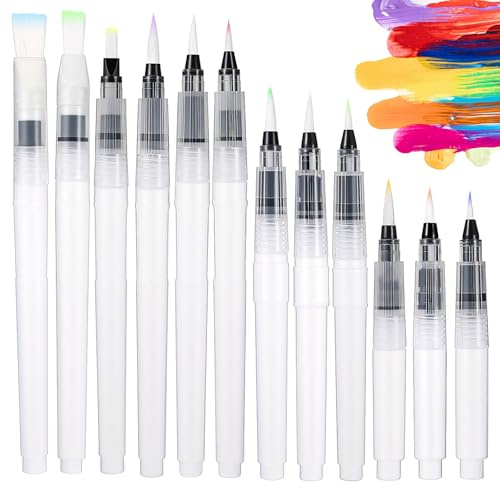 LXUEJIE 12 pinceles de acuarela, pinceles de agua, pinceles de acuarela, lápices vacíos, pinceles de agua, pinceles rellenables, pinceles de agua con depósito para pintura de acuarela