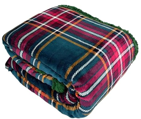 Tata Home Coperta Pile Singola Plaid Divano e Letto Pesante e Caldo Peluche con Retro Sherpa Fantasia Scozzese Misura 150x200 cm Mod. Tartan Colore Verde
