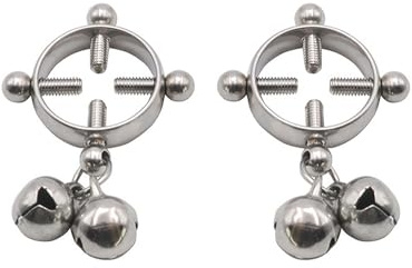 Round Non-Piercing Nipple Rings, Metal Nipple Clamps,Stainless Steel Fake Nipple Rings,Adjustable Non-Piercing Nipple Clamp Breast Clips, for Ladies Own Use and Flirting with Couples(Silver, Bell)