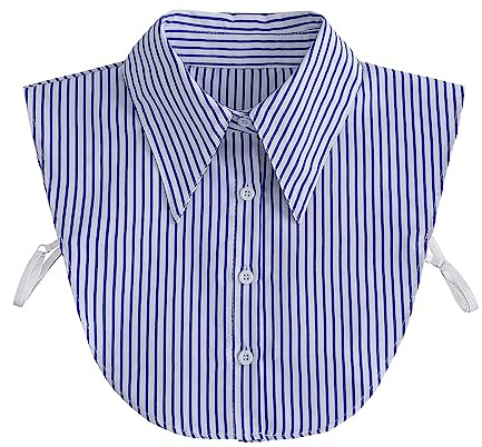 Azul Vertical A Rayas Solapa Cuello Falso Blusa Desmontable Botón Abajo Media Camisas Top De Cosecha Para Mujeres Oficina Señora Dickeys, azul, Talla única