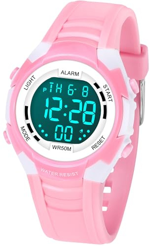 DTKID Orologio Bambino, Orologi Analogici al Quarzo per Bambini, Orologi Educativi per Ragazzi e Ragazze con Ghiera Girevole Cinturino in Silicone 4-15 Anni (rosa-3101)