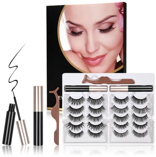 LOPHE Ensemble de Cils Magnétiques avec Eye-Liner Magnétique Imperméable et Pince à Épiler, 10 Paires de Faux Cils 3D Réutilisables, Faux Cils Naturels Sans Colle, Faciles à Porter, Aspect Naturel