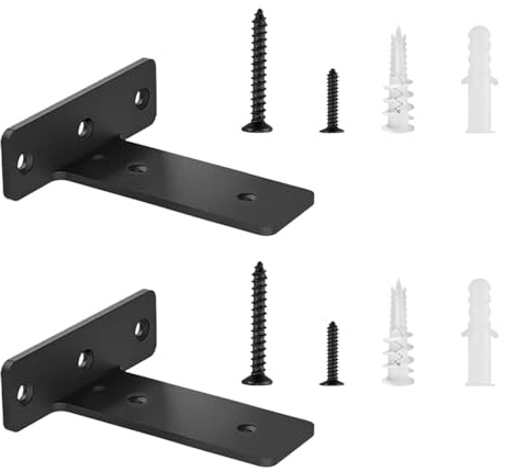 2 Piezas Soporte Estanteria Pared, 15cm Soportes En L de Metal Resistente con Tornillos, Soporte Balda Flotante Pared Invisibles para Salón | Oficina | Cocina (Negro)