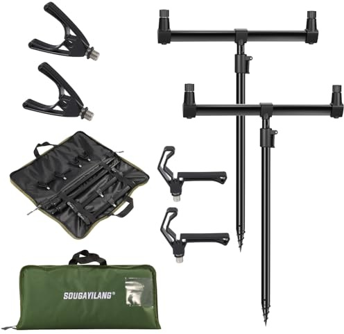 Sougayilang Juego de soporte para caña de pescar, aleación de aluminio, soporte ajustable para pesca de carpas