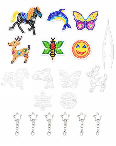 DLPRK Ironing Beads Plates 5 mm Templates Set with Tweezers & 6 Key Rings Craft Set for DIY Gift Pack of 6