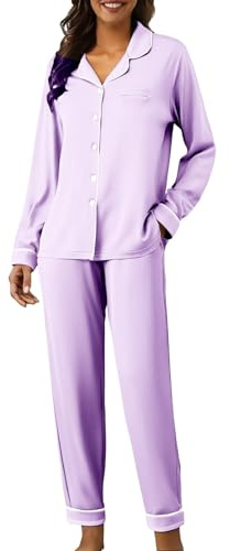 Husdräkt för kvinnor, 2 delar, stora storlekar, enfärgade nattkläder, set | Tvådelade nattkläder med långärmade pyjamastoppar och bekväma pyjamasbyxor lösa vardagskläder eleganta hemmakläder