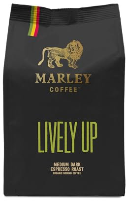 Lively Up Strong Dark Roast Organic Ground Coffee 227g - Marley Coffee - From The Marley Family - V60 Filter Cafetiere Aeropress - Strength 5