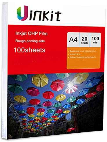 A4 OHP Film for Inkjet Printer - 100sheets Overhead Project Film Transparency Sheets Film with White Stripe Uinkit