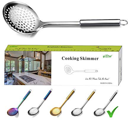 Berglander Abschäumerlöffel, Abseihlöffel, Edelstahlsieb, Kochskimmer, Schlitzlöffel, Skimmer zum Kochen, Sieblöffel, Skimmerlöffel, Metallsieb, Küchenskimmer