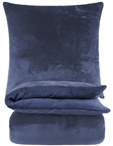 BaSaTex Winter Plüsch Bettwäsche Set Nicky-Teddy Cashmere-Touch Coral Fleece | 135x200 155x220 200x200 200x220 + 80x80 Kissenbezug | Größe: 135x200 | Farbe: Blau