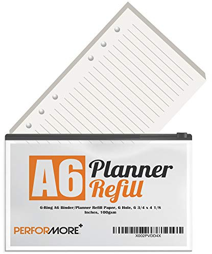 A6 Lined Paper Refill Inserts, 80 Sheets, 6-Ring Binder Planner Paper