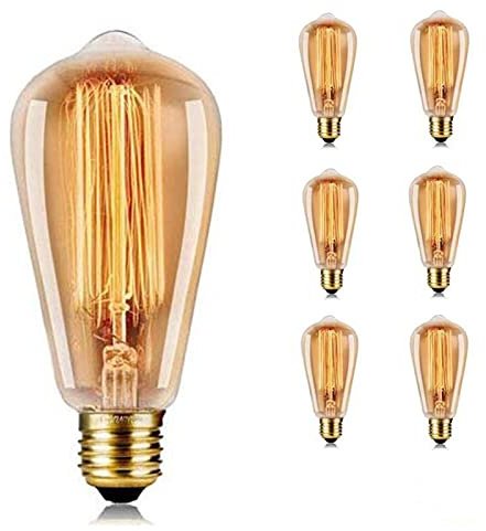 YOUDIAN Vintage Edison Light Bulb 40W - Dimmable Screw Edison Light Bulb ST64 - E27 Base 220V Antique Bulb Style - Warm Whtie 2700K - Amber Glass-6 Packs