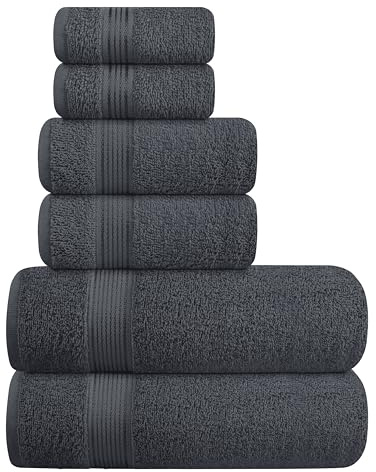 Belizzi Home Ultra Soft 6 Pack Cotton Towel Set, Contains 2 Bath Towels 28x55 inch, 2 Hand Towels 16x24 inch & 2 Wash Coths 12x12 inch, Ideal Everyday use, Compact & Lightweight - Charcoal Grey