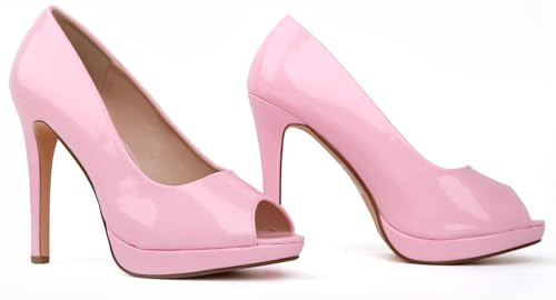 Bismaa Women Unisex Drag Queen Cross Dresser High Heel Peep Toe Court Shoes Plus Sizes (Pink Patent, Numeric_11)