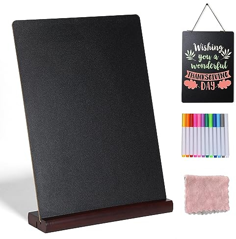 11.7x16.5 Inch Tabletop Chalkboard with Wood Base, Menu Chalkboard Stand, Message Board, Bar and Special Event Decorations, Hanging Double-Sided Chalkboards Sign for DIY Home Decoration-Walnut