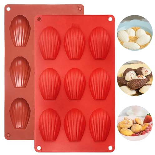 BEKKLPOU 2 Pcs Cottura Al Forno Madeleine, Stampi In Cioccolato Stampo In Silicone a Forma Di Conchiglia Anti Aderente Stampi In Silicone, Per Cioccolato Gelatina Budino Torta
