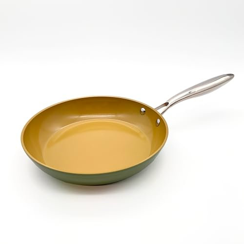 AMERCOOK Sartén profesional AmVegan Chef by Fran López con mango remachado y antiadherente cerámico de aceite de oliva, apta para todo tipo de cocinas incluso inducción.