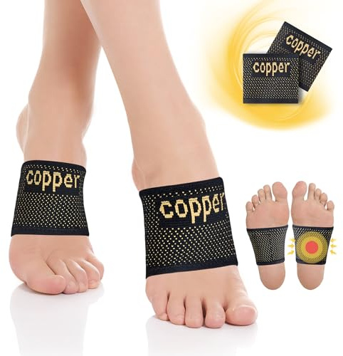 Copper Foot Arch Support for Women and Men 2 Pack, Plantar Fasciitis Arch Support Compression Sleeves, Arch Support Braces for Feet Pain Relief, Swelling, Foot Care, Flat & Fallen Arches, High Arch