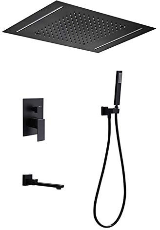 ASerZenith Juego de Ducha empotrada Cabezal de Ducha con Manguera Ducha Negra con bañera Grifo Plegable Cabezal de Ducha de Lluvia de Agua fría y Caliente para baño