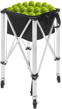 SuhoFutus Carrito de pelotas de tenis plegable con ruedas – ligero portapelotas de tenis de aluminio para 150 – 170 pelotas, práctica canasta de pelotas de tenis para entrenamiento y competición,