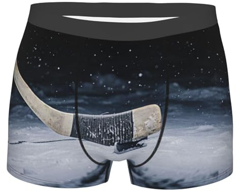 POKIKKJH Boxer pour homme avec imprimé bâton de hockey - Sous-vêtements respirants, confortables et durables, Noir , M