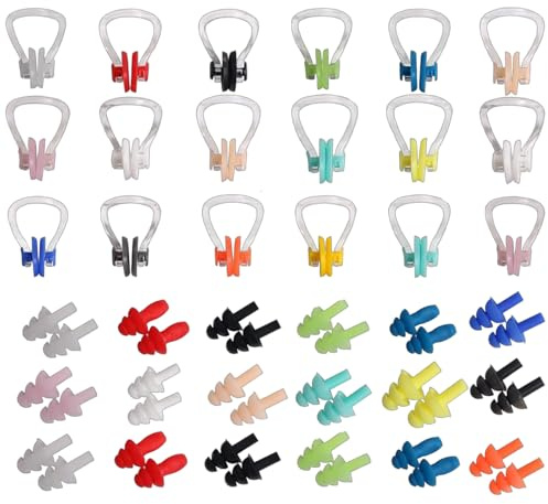 Nose Clips Swimming, 18 Pairs of Earplugs and 18 Nose Clips, Waterproof Silicone Plugs for Kids and Adults, Swimming Plugs Kids 6-14, Ideal for Swim Training and Water Activities