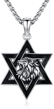 XIXLES Collar de plata de ley 925 para hombre, diseño de estrella de David, colgante de oro, amuleto judío para hombre y mujer