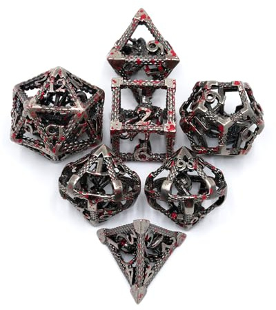 HNCCESG Hollow DND Metal Dice,Unique Design 3D Octopus 7 Die for Fantasy Tabletop RPG Role Playing Games Gift for DND Lovers(Bloodstained)