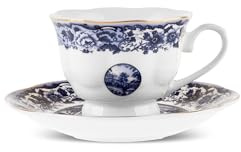 KARACA Blue Odyssey V2 Ensemble de 12 tasses à café turc de 6 personnes, 80 ml, service de café en porcelaine fine à design floral complexe, lave-vaisselle