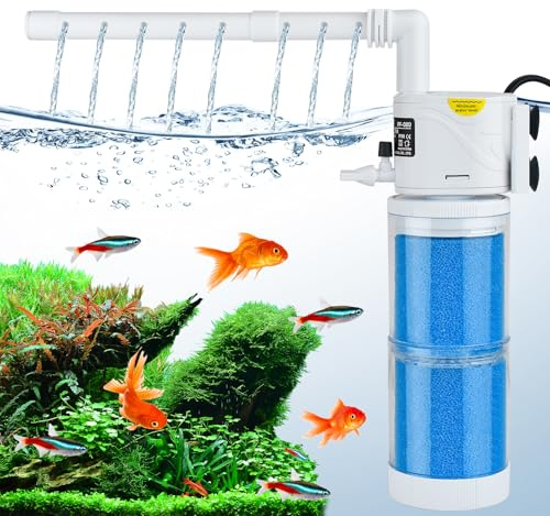 5 in 1 Filtro Acquario Tartarughe d'acqua 100 Litri 60 Litri Pompa Interno Piccolo Pompe Ricircolo Kit Water Filtri for Fish Tank con Spugne Filtro per 40L-150L Aquarium 15W Flusso Massimo di 1000L/H