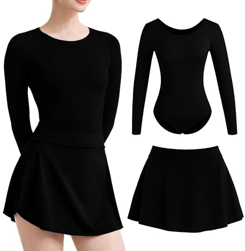 WYHDY Women Ballet leotard with Pull on Skirt,Round Neck Long Sleeve(SM4028-06-S-06Qun)