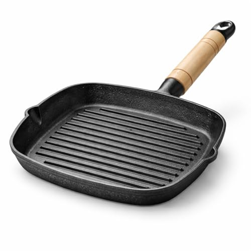 Home Vista 24cm Nonstick Griddle Pan, Square Aluminum Grill Pan with Granite Coating, PFOA-Free, Perfect for Steak, BBQ & Indoor Cooking with Pour Spouts