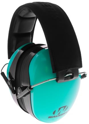 Walker's Dual Colored Passive Muff - Compact Folding Lightweight 26dB NRR Hunting Gun Range Shooting Hearing Protection Muff w/Padded Headband & PVC Earpads, Aqua Blue