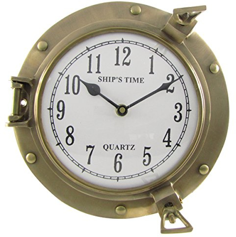 TG,LLC Treasure Guru Navi Tempo In Ottone Massiccio Oblò Orologio Da Parete Movimento Al Quarzo Nautica Costiera Decorazione Della Casa