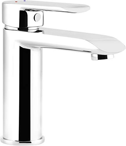 Cornat Waschtisch-Einhebelarmatur Estoril - Verchromter Messingkörper - Mühelose Schaftbefestigung - Mit Druck-Ablaufventil / Hochdruck-Armatur / Wasserhahn fürs Bad / Waschbecken-Armatur / EST1