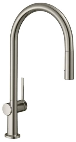 hansgrohe Talis M54 - Küchenarmatur mit Brause ausziehbar, 2 Strahlarten, Wasserhahn Küche mit Auslaufhöhe 210 mm, Mischbatterie Küche 360° schwenkbar, Edelstahl Finish, 72800800