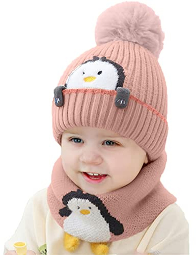 Rayson Baby Winter Warm Hat Kids Knit Scarf Beanie Hat Set Scarves Fleece Lining Loop Scarves for Kids Toddler Beanie Hat Scarf Set Outdoor Sport(Pink)