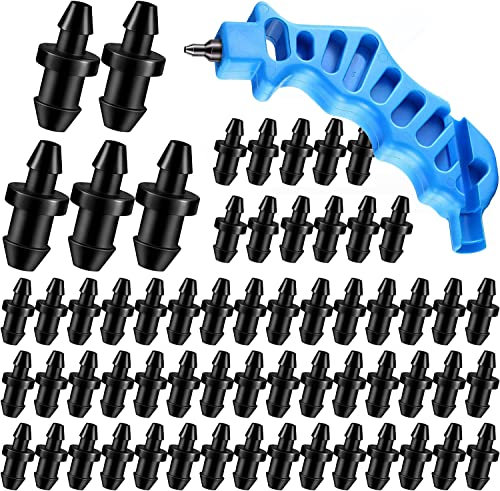 Hydrogarden 100 Tapones De Riego por Goteo Riego por Goteo Piezas con 1 Herramienta De Perforación De Orificios para Suministros De Tubería De Manguera De Jardín Doméstico