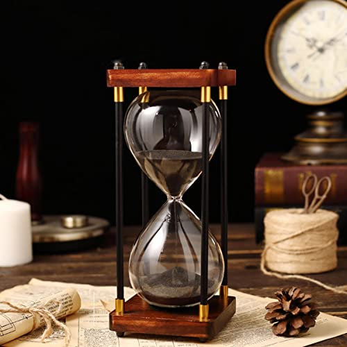 Timer a clessidra in legno nero sabbia, grande timer a clessidra 60 minuti, orologio decorativo per uomo donna a clessidra, per desktop, casa, cucina, decorazione ufficio