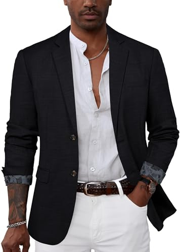 GRACE KARIN Men's Casual 2 Button Notch Lapel Collar Suit Blazer Jacket Sport Coat Black L