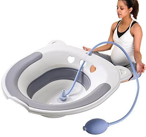 Dubbulon Sitzbad-Set für Frauen - Faltbare Sitzbadewanne gegen Hämorrhoiden - Postpartale Pflege, Fissuren-Sitzbad-Toilette mit Spüler, Schlauch für ältere Menschen, Frauen