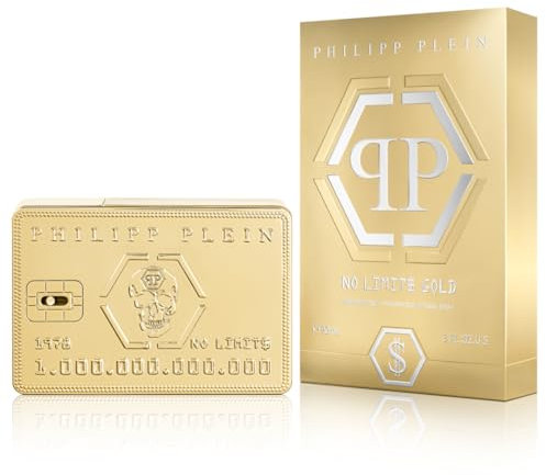 Philipp Plein – Eau de Parfum No Limits Gold 90 ml – Herrenparfüm – Holz- und Ambernoten – Ein kühner und opulenter Duft – Holziger Amber – Goldlackierter Glasflakon